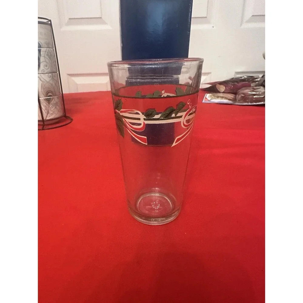 Set of Six Poinsettia Heavy Clear Glass Christmas Cups